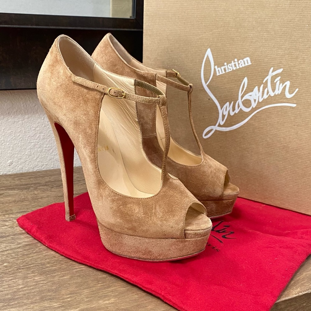 Christian Louboutin AltaPoppins 150 Tan Suede Platforms EU Size 38.5 / US 7.5